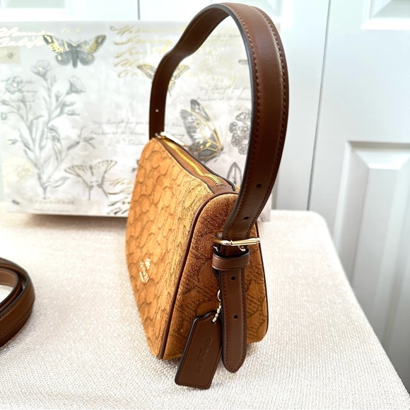 Coach Kailey Shoulder Bag In Signature Suede CCC69 Caramel Gold Crossbody Purse - Picture 8 of 16